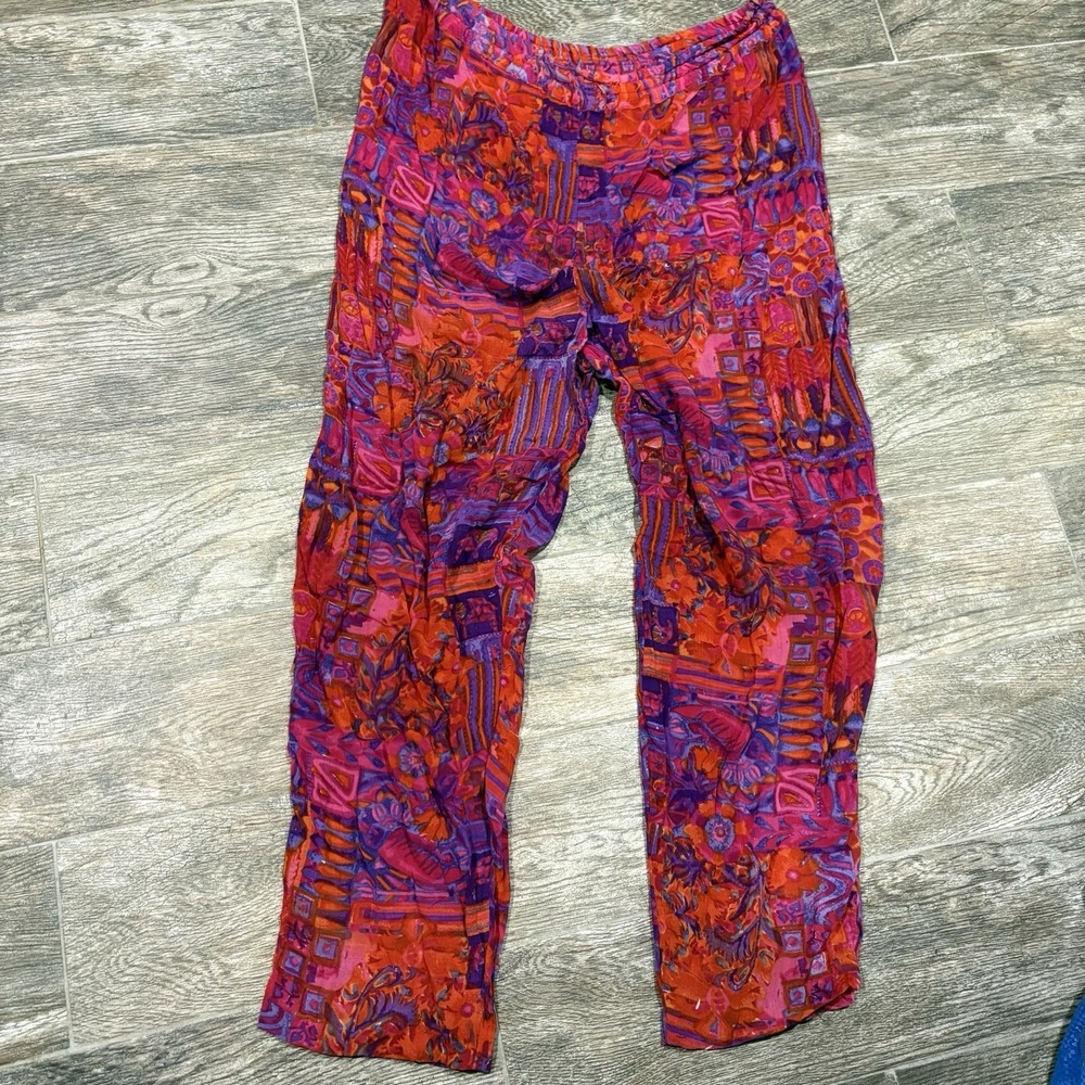 Vtg Phool 80s Women's Pink Multicolor Geometric Boho Pants Sz M Festival Hippie